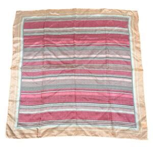 Vintage Scarf- Square- Pink Peachy Black Striped 70s- Silk Glentex- 26x26" Retro